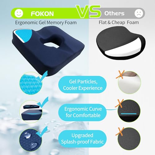 FoKon Gel & Memory Foam Wheelchair Seat Cushion,Donut Pillow for Tailbone Pain Relief,Bed Sore Cushions for Butt,Pressure Relief,Sciatica,Coccyx,hemorrhoid Pillow,Cushion for Office Chair & Desk(Blue by FoKon - Image 5