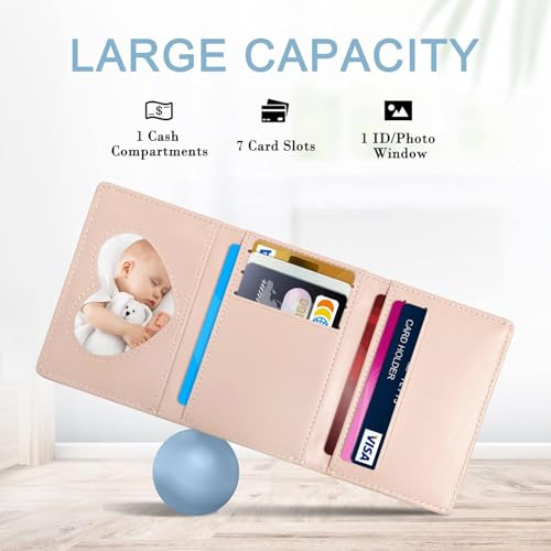 Cute 3D Flower Genuine Leather Wallet for Women Tri-fold Compact Design with ID Window Green (Blue)3