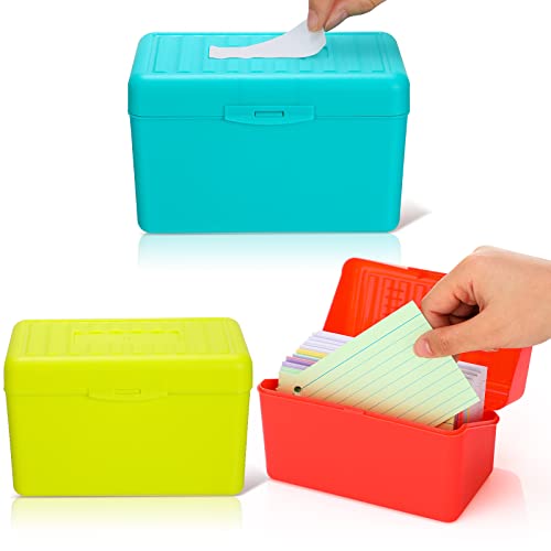 Feiangel 3 x 5インチ インデックスカードホルダー インデックスカードケース カラフルなプラスチック インデックスカード オーガナイザー ノートカードホルダー ストレージノートカードボックス 3枚付き ブランクラベル製品 オーガナイザーケース