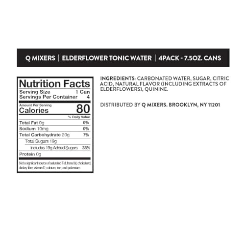 Image of Q ELDERFLOWER TONIC WATER with Real Quinine & Organic Agave - Cocktails & Mocktails - Made with Real Ingredients, Perfectly Carbonated, & Less Sweet - 45 Calories per Can - 7.5 Fl oz (Pack of 24)