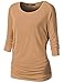 TWINTH Womens Dolman Sleeves Solid Shirring Drape Jersey Top
