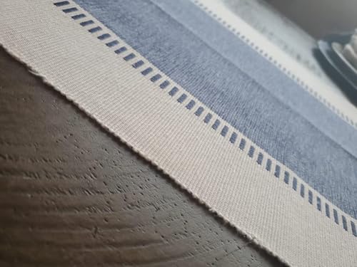 BEEKAY Dobby Strip Woven Natural Cotton 13 Inch X 72 Inch Table Runner These Farmhouse Style Boho Handmade with Tassel Table Runner for Dining Table Holiday Party, Dresser Decorations - French Blue by BEEKAY - Used condition - Image 4