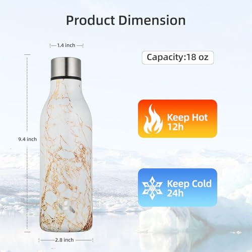 Image of Konokyo Insulated Water Bottle with Strap,18 oz Double Wall Stainless Steel Vacuum Bottles Metal Water Flask,Marble Amber