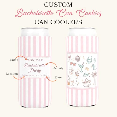 Image of Custom Bachelorette Can Coolers for Bachelorette Party & Beach Trip (Slim)