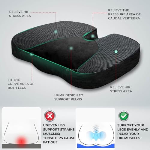 Image of Trajectory Coccyx Seat Cushion with ADVANCEDX Memory Foam & GRIDMATRIX Fabric - Ultimate Tailbone Pain Relief and Sciatica Support for Car Seats. Perfect for Men and Women (Seat Cushion)