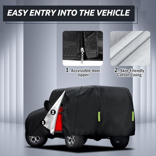 Image of Migaven Car Cover Custom Fit for Jeep Wrangler 2 Door 1987-2026 JK JL CJ YJ TJ, Waterproof Rain Sun Protection with Door Zipper & Inner Cotton