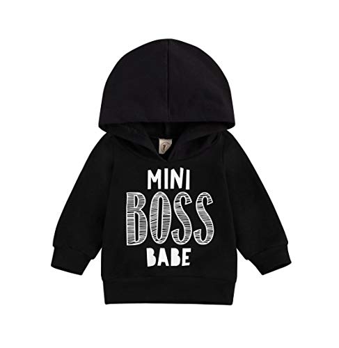 Baby Boys Girls Long Sleeve Mini Boss Print Hoodie Sweatshirt Funny Letter Pullover Blouse Tops Fall Winer Clothes (Mini Boss Print&Black, 2-3 Years)