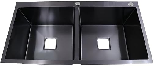 COOTER 45'' x 20'' x 10" Handmade Sink For Kitchen Black Matt Finish Double Bowl Tap Hole 304 Grade Stainless Steel Kitchen Sink