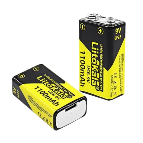 Batterie 9V rechargeable pour détecteur de fumée et talkie-walkie LiitoKala Li-ion USB C