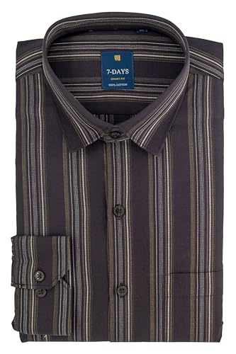 Image of 7-DAYS Men's Premium Striped Shirt - 100% Cotton, Tailored Fit (Between Slim & Regular), Full Sleeve, with Pocket - Smart Office & Casual Look