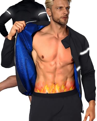 Saknuobo Schwitzanzug Herren Sauna Schwitzanzug Sportjacke REFLEKTIEREND Fitness Kleidung Herren Reißverschluss Schweiß Sauna Suit Shapewear Schweißfördernde Abnehmen für Gym Fettverbrennung(XL)