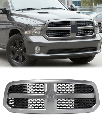 SAIQINGSP Front Grill Assembly Compatible with 2013-2018 Dodge Ram 1500 Laramie Style With Mineral Gray Shell and Black Grille Repalce for 68197703AA 68093446AC CH1200367 CH1200368