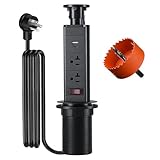 AWINLI Countertop Pop-Up Power USB Socket with 2 T-Shaped Blade Power AC Sockets,1 USB-C and 1 USB Port Socket,5.5FT Retractable Concealed Power Socket,NEMA 5-20R/NEMA 6-20R,Used for Offices,Kitchen.