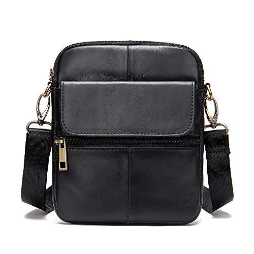 Bolsa de hombro hombre para celular en cuero negro: ideal para viajar cómodo y con estilo libre