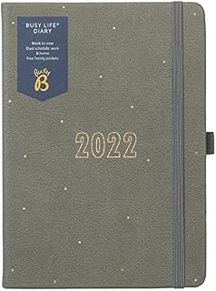 Busy B Busy Life Diary January to December 2022 - A5 Grey Faux Leather Week to View Planner with Dual Schedules, Pen Holder and Pockets