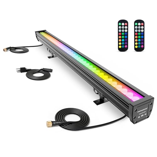 Linkable LED Wall Washer Light with RF Remote, 144W RGBW Color Changing LED Linear Light Bar, AC120V...