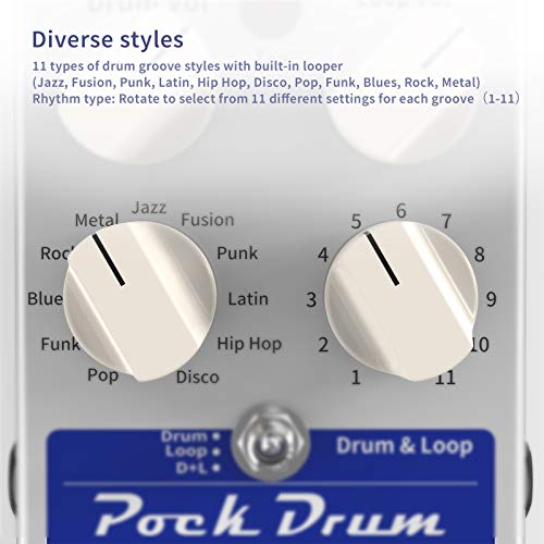 ammoon Guitar Looper Pedal Drum & Loop 3 Modes 11 Drum Styles 11 Rhythm Types Built-in Looper Max. 20min Recording Unlimited Dub Tracks Tap Tempo