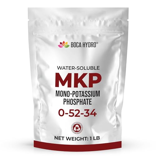Boca Hydro MKP 0-52-34 Mono Potassium Phosphate Hydroponic Grade Water Soluble Fertilizer Bloom Booster Flowering Enhancer Root Builder for Hydroponics Soil Fertigation Vegetables Trees (1 Lb)