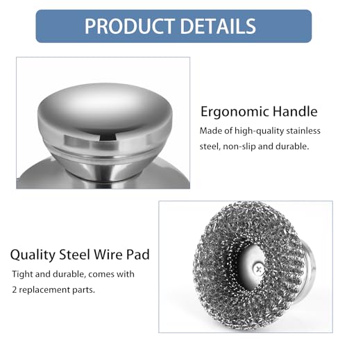 Image of 4Pcs Steel Wool Scrubber Set, Stainless Steel Scrubber with Stainless Steel Handle, for Cleaning Dishes, Cast Iron, Stock Pots, Pans, Griddles, Grills
