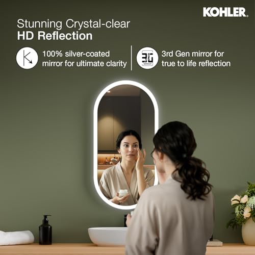 Image of Kohler ModernLife Capsule Lighted Mirror for Bathroom | Wall-Mounted HD Mirror | 100% Silver Coating, Defogger | 3 Color Temperatures & 3 Brightness Levels | 3 Yrs Warranty, 510 x 1018 mm