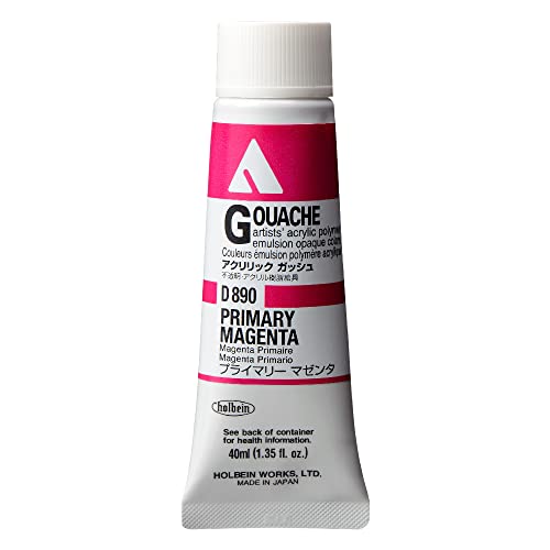Holbein Acrylic Gouache Artists Acrylic Polymer Emulsion, 40ml Primary Magenta (D890A)