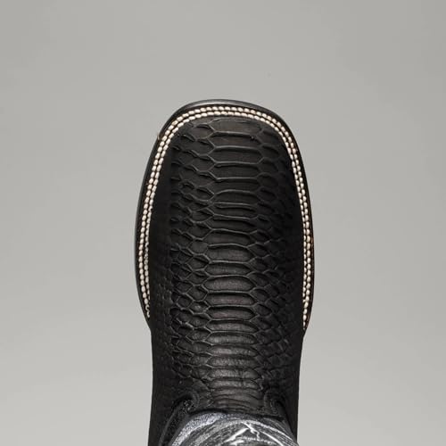 Men’s Genuine Leather Exotic Python Snakeskin Print Square Toe Cowboy Western Boots - Black4