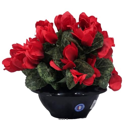 Artificielles.com - Vase, künstliche Blumen, Alpenveilchen, Rot