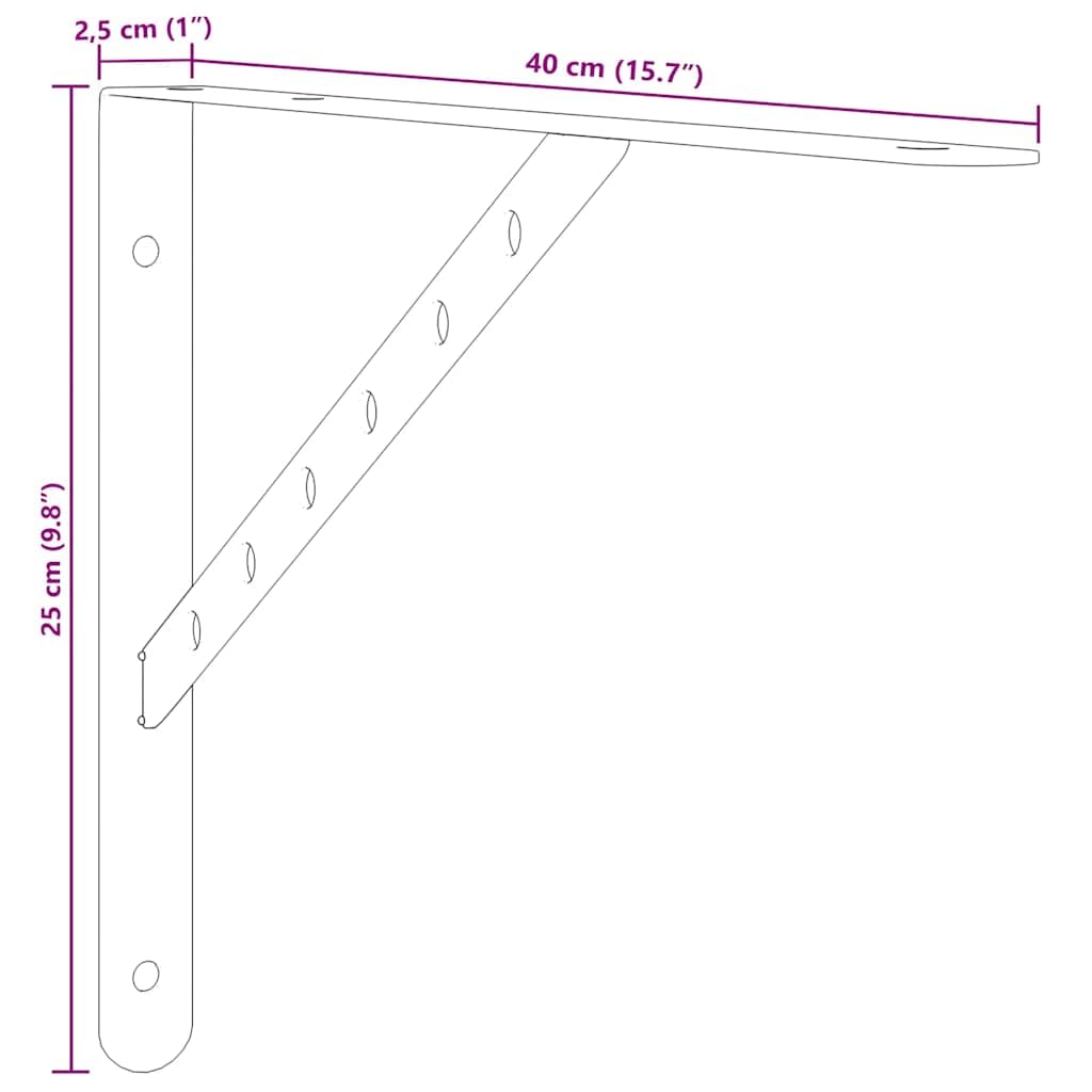 Soporte de estante de acero inoxidable en plata 40 x 2,5 x 25 cm, 4 unidades con tornillos y tacos para estante de pared, estantería colgante, estantería, soporte para ahorrar espacio para