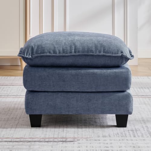 Image of 25'' Cloud Ottoman for Couch, Deep Seat Ottomans for Sofa, Modern Removable Upholstered Ottoman Bench for Living Room, Bedroom, Small Apartment, Blue