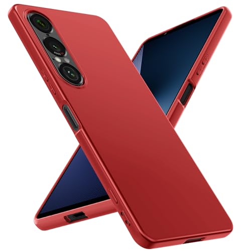 Xperia 1 VII 用 ケース 耐衝撃 シリコン TPU SO-51F/XQ-FS44/SOG15 用 カバー 薄型 軽量 柔軟 磨り表面 衝撃吸収 指紋防止 ワイヤレス充電対応 ストラップホール付き 指紋防止 防塵 耐久 携帯便利 赤 123-XP