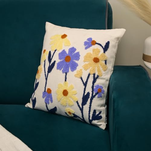 Image of 16X16 Inches Cotton Cushion Covers | Hand Crafted Embroidered Bohemian Cushion Cover for Bedroom | Decorative Boho Cushion Covers for Sofa and Living Room (Set of 1, 16 * 16)