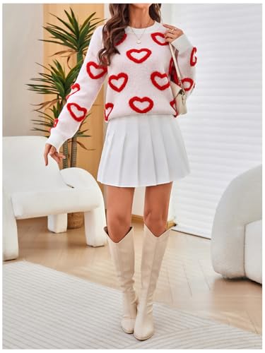 Image of RoseSeek Women's 3D Floral Appliques Crewneck Sweaters Long Sleeve Drop Shoulder Pullovers Elegant Knit Tops