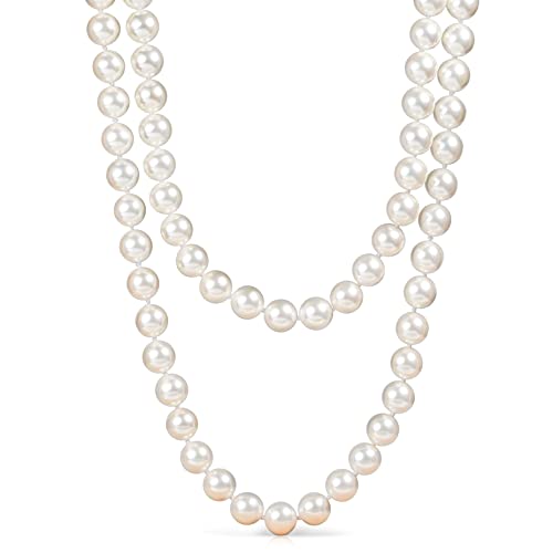 ZAVANA Collana Lunga di Perle da Donna 140 cm, Perle Bianche, Regalo Con Sacchetto per Gioielli