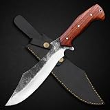 Nescole Custom Handmade 14.00' High Carbon Steel Bowie Knife - Tactical Survival Hunting Knife With Wood Handle & Leather Sheath Use For Camping, Bushcrafting, Skinning