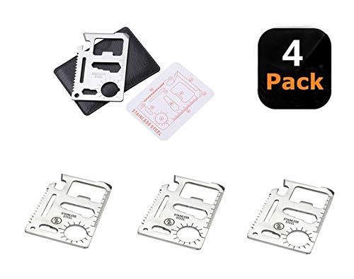 Stainless Steel Survival Pocket Tool - 11-in-1 Multipurpose Silver Beer Bottle Opener/Portable Wallet Pocket Size/Gifts for Men and Women(4-Pack)