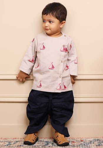 Image of POLKA TOTS Pure Cotton Traditional Dhoti Kurta Set for Baby Boys, Toddlers & Kids | Soft and Breathable Cotton Ethnic Dress for Festivals and Weddings | Traditional Elegant Indian Festive Clothing