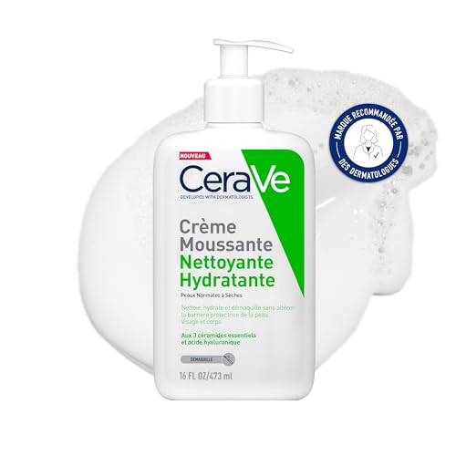 Crème Moussante Nettoyante Hydratante - Visage et Corps - Nettoie et Hydrate Sans Altérer la Barrière Cutanée - Céramides Essentiels + Acide Hyaluronique - Peaux Normales à Sèches - 473ml