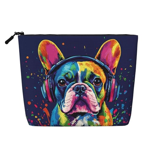 Borsa cosmetica colorata e divertente a forma di bulldog francese, ideale come regalo di Natale e compleanno per le donne. Accessori da toeletta.