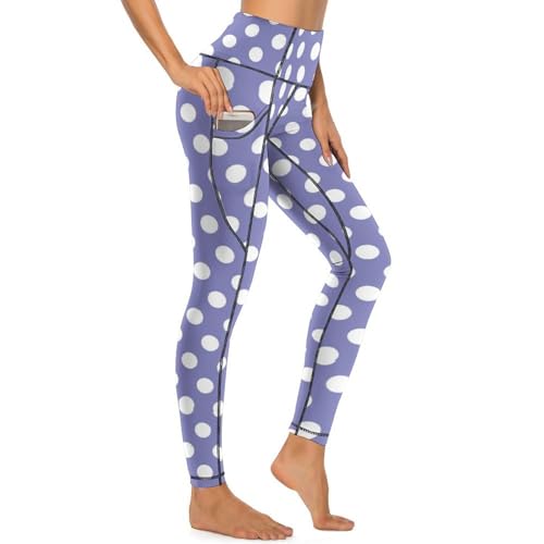 Pantalon de yoga haut de gamme violet clair à pois pour femme avec poches de rangement