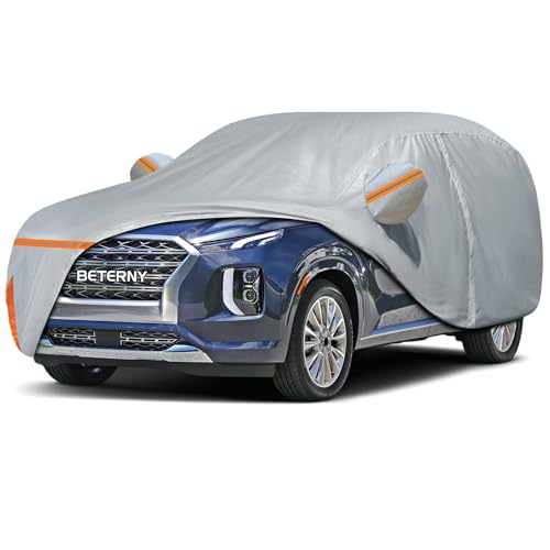 Image of Car Cover for 2019-2026 Hyundai Palisade, Waterproof Custom-fit All Weather Sun Rain UV Dust Snow Protection Windproof Outdoor Palisade Car Cover with Door Zipper and Cotton Lining-Grey