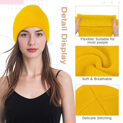 Mens Beanie Hats for Winter Women Slouchy Beanies Unisex Cuffed Knit Hat Skull Cap Yellow One Size
