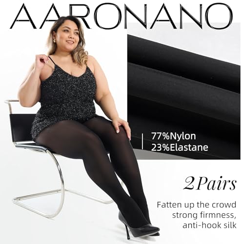 2 Pairs Plus Size Tights for Women,Semi-Sheer T-Crotch Rip Resistant High Waist Pantyhose with Reinforced Toes2