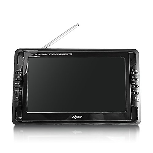 Portable TV 10" Battery Powered Widescreen LCD Small TV Axess TV1703-10 with ATSC Digital Tuner 2 Antennas, USB/SD Card & Headphone Inputs, AV Inputs & Full Func. Remote. Mini TV For Car, RV, Outdoor.