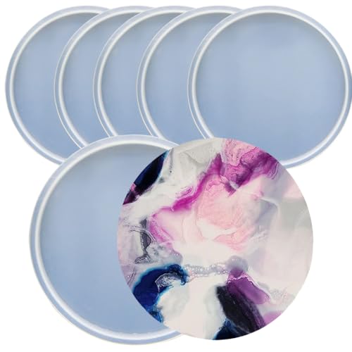 Image of Oytra Resin Coaster Mould Round 4 Inch Silicone Mold Set of 6 for Photo Frame ServingTray for DIY Casting Crafting Materials Set for Beginners and Artists