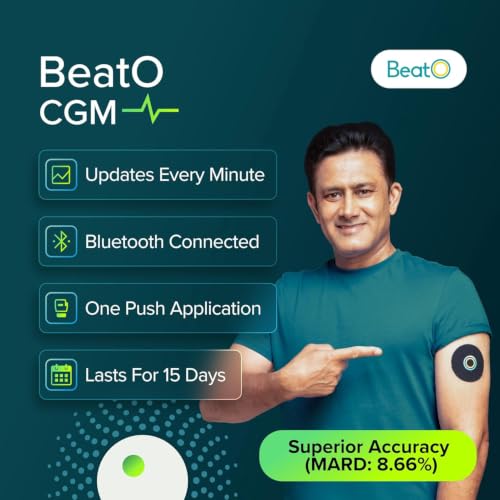 Image of BeatO CGM Glucose Monitor for diabetes + 15 Day Expert Coaching Plan| Bluetooth Connected CGM Sugar Test Machine for home | 15-Day Glucose Tracking | No-Scan, One-Push Application (Pack of 4)