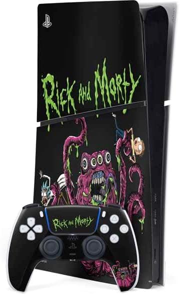 Skinit Decal Gaming Skin Compatible with PS5 Slim Digital Edition Bundle - Officially Licensed Adult Swim Rick and Morty Tentacle Attack Design