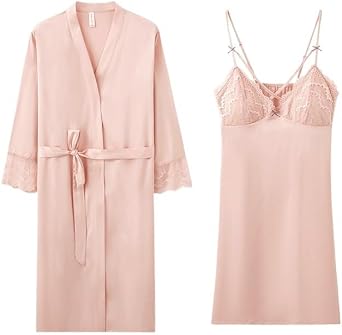 V-Neck Slip Nightie Sexy Lingerie Nightgown Lace Chemise Satin Silk Negligee for Women