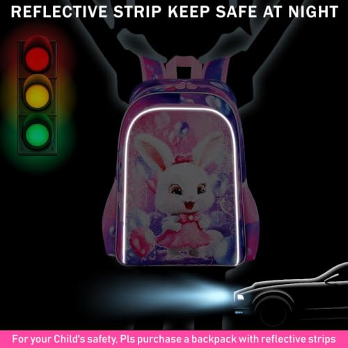 Image of 3Pcs Backpack for Girls, 16 inch Sequins Kids Bookbag with Lunch Box, Bunny School Backpacks for Elementary Preschool Kindergarten (Pink)