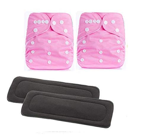 Ineffable Combo of Reusable Baby Washable Cloth Diaper Nappies with 5 Layered Baby Insert Pads (Set of 2) (Pink) (Assorted Colours)