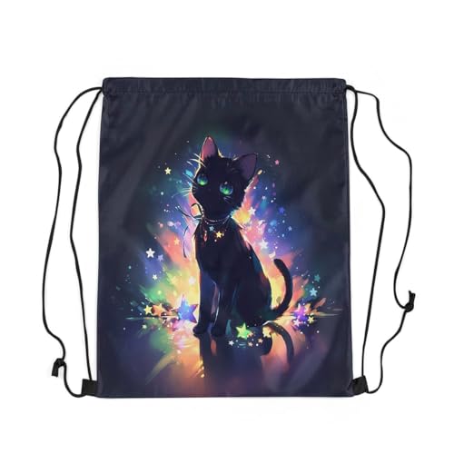 Feelyou Black Cat Drawstring Backpack 13"x15.7" Cute Kitten Sports Drawstring Sackpack for Star Cat Drawstring Bags Women Men Animals Waterproof Cinch Bag2